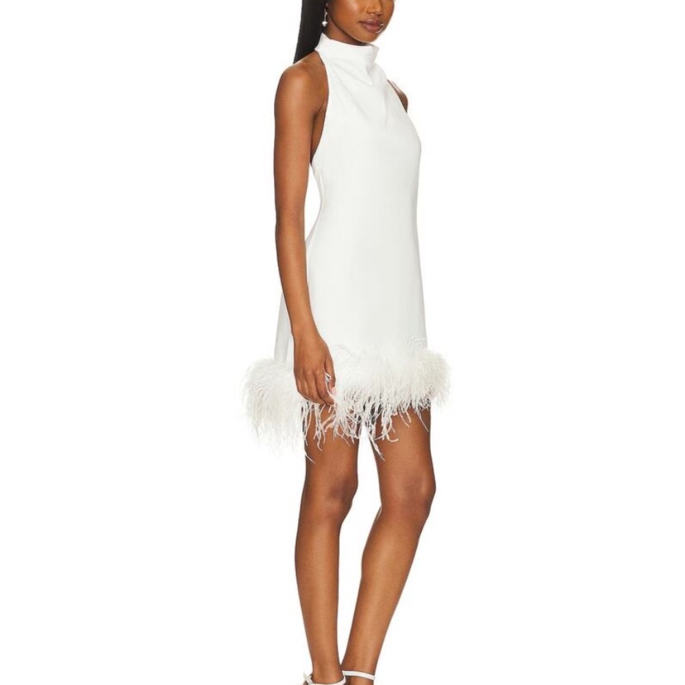 Amanda Uprichard White Feather-Hem Mini Dress